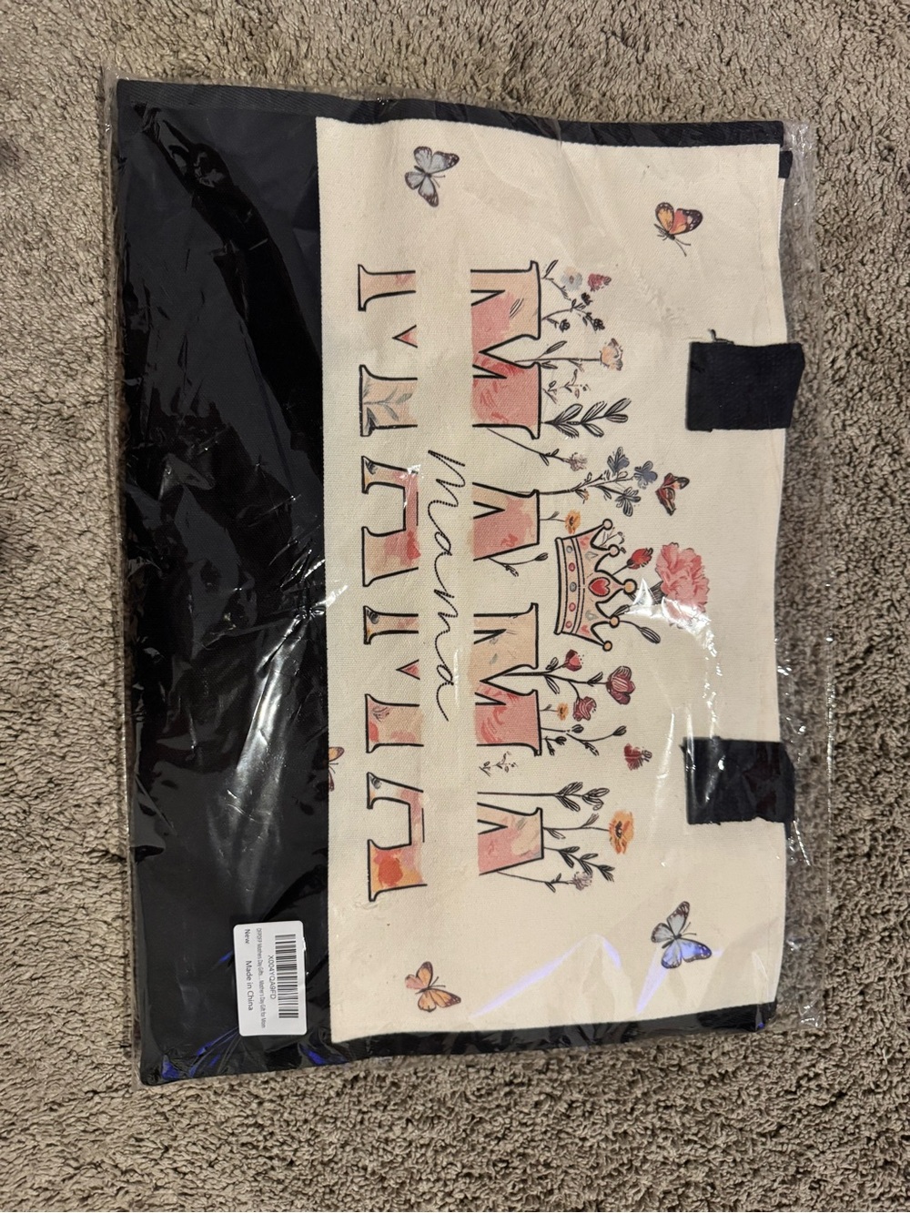 Mama Floral Crown Canvas Tote Bag - Pink & Black